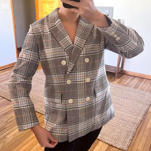 Maje Gray Plaid Academia Preppy Designer Classic Collared Blazer 42 NWT